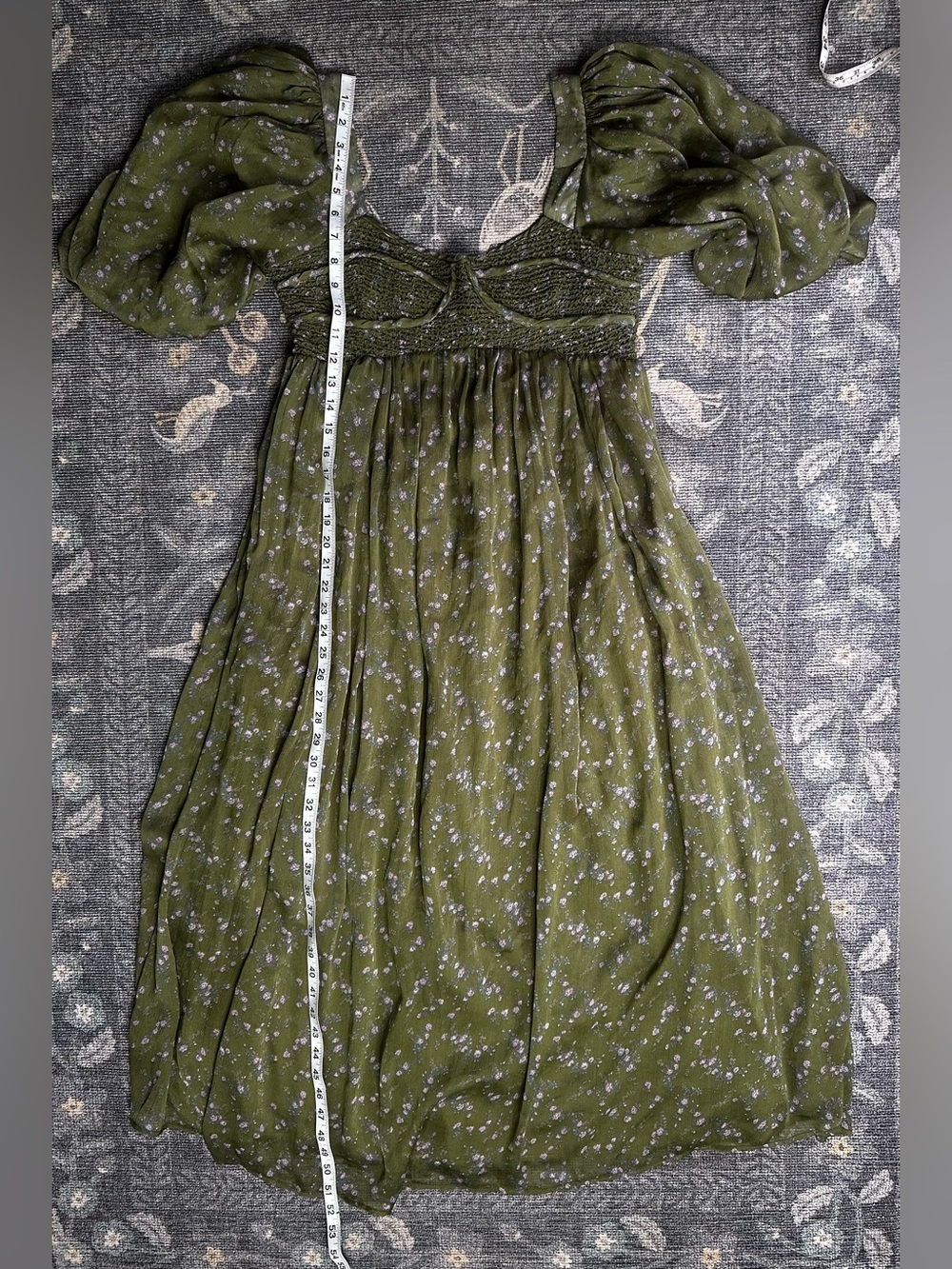 Olive Green Maxi Dress with Puff Sleeves - Picture 6 of 7